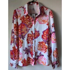 Zeagoo Women's Floral Button Down Long Sleeve‎ Lightweight Blouse Size Medium